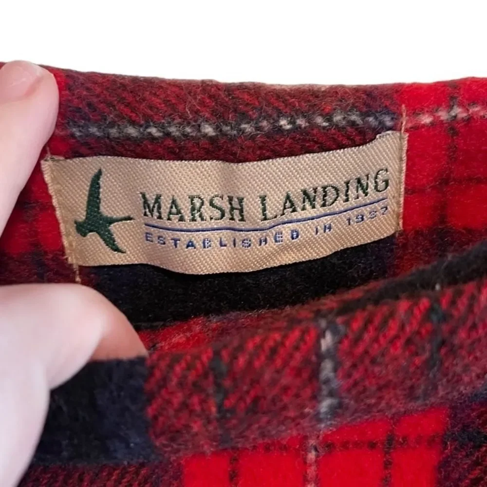 NWT- Vintage Old Stock- Marsh Landing Wool Plaid Red Navy Blue Wrap Skirt, 12
